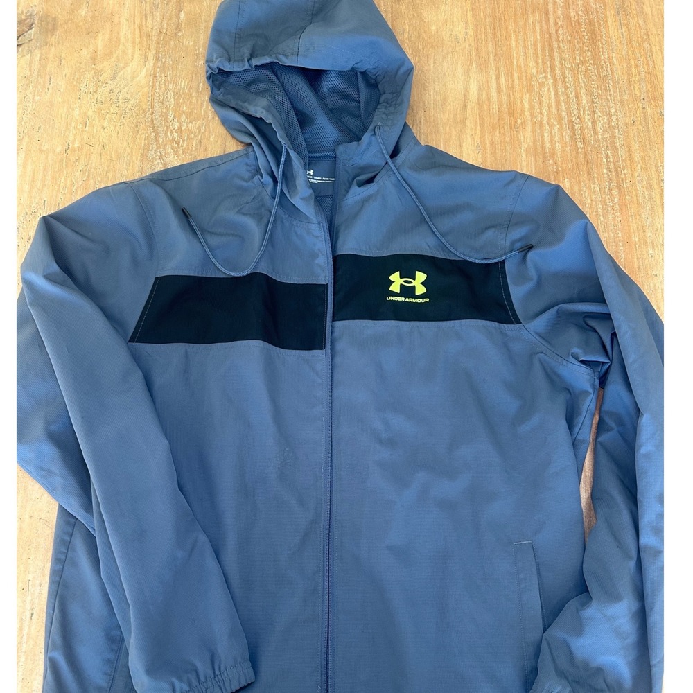 Under Armour Mens Full Zip Hooded Windbreaker Blue Grey Large RN96510